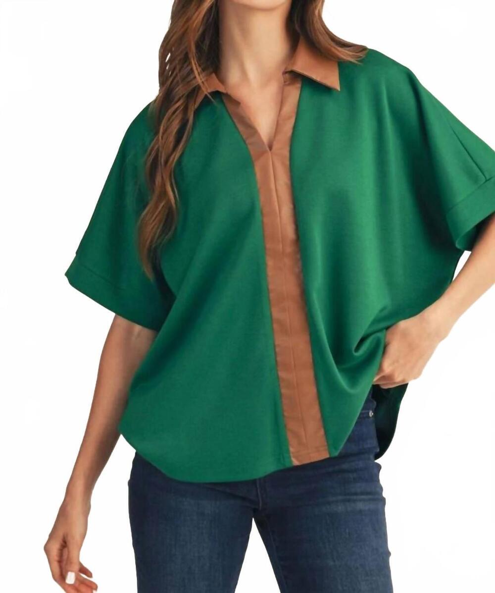 NEW JODIFL leather accent drop shoulder solid top in green